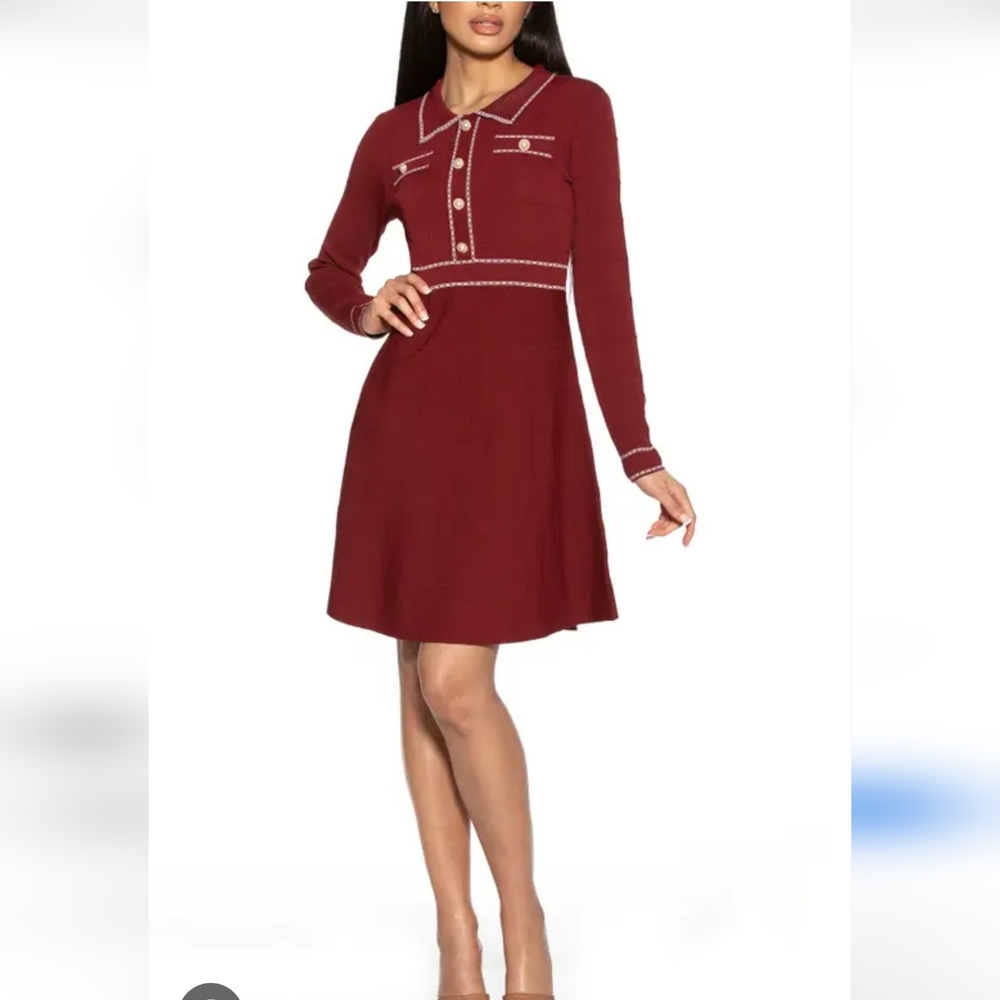 ALEXIA ADMOR Bianca Collar Knit Mini Dress Burgundy